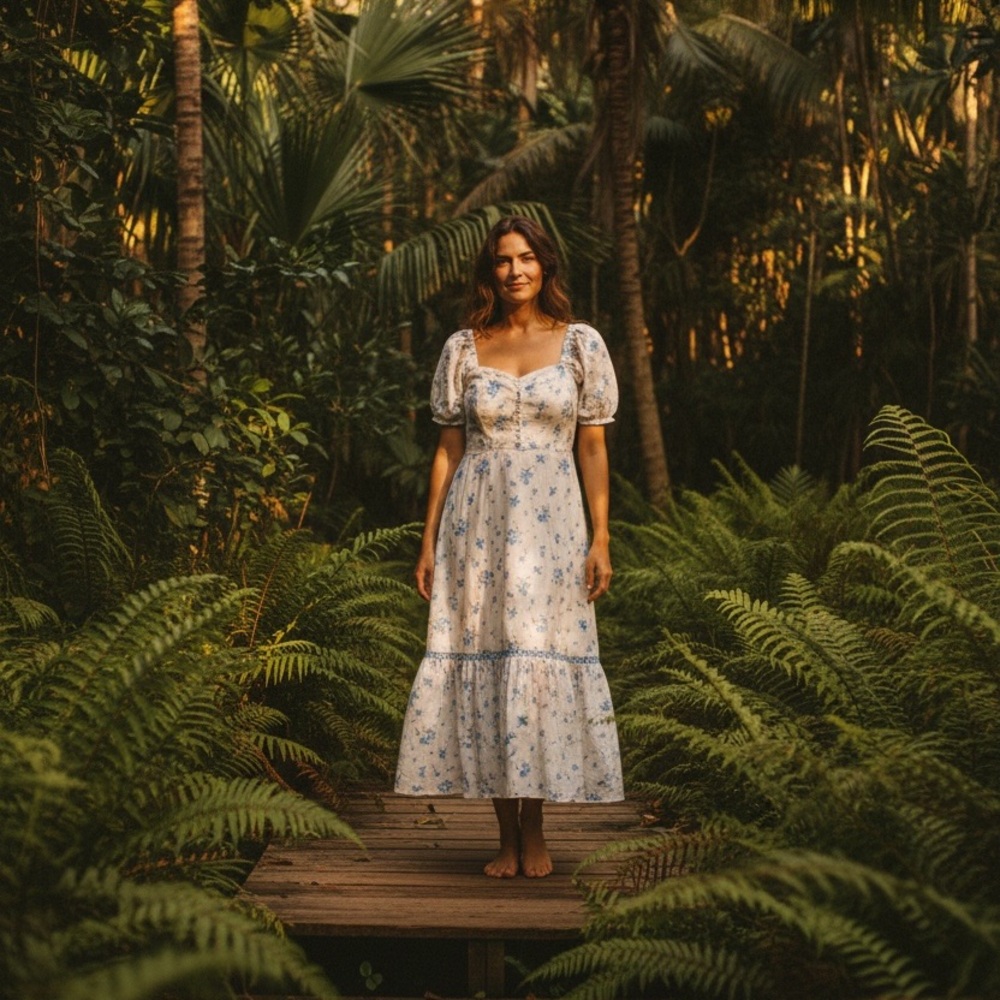 Elegant Blue Floral Midi Dress